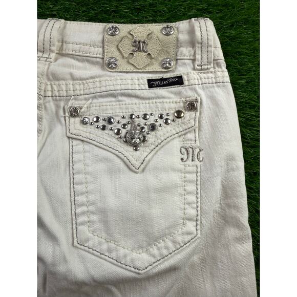 Miss Me Womens White Bootcut Jeans Sz 29 Mid Rise Rhinestone Embellished Pockets - Picture 5 of 11
